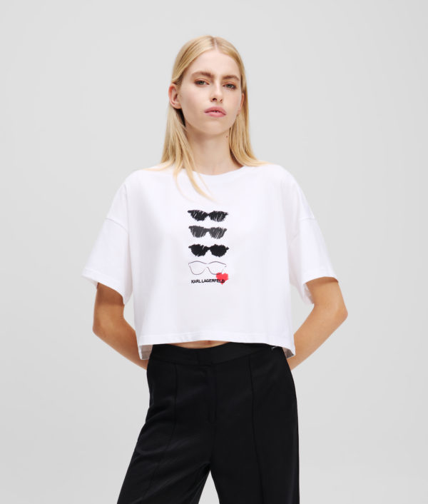 Karl Lagerfeld, T-shirt Boxy Lunettes De Soleil, Femme, Blanc, Taille: XXXL