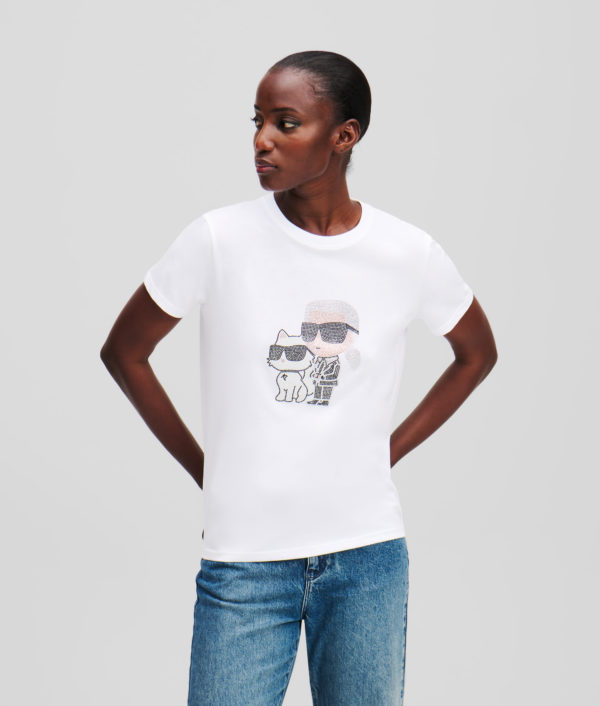 Karl Lagerfeld, T-shirt À Strass Ikon Karl & Choupette, Femme, Blanc, Taille: XXXL