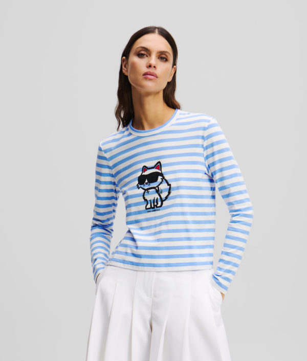 Karl Lagerfeld, T-shirt À Manches Longues Et À Rayures Ikon, Femme, Rayure ultra-marine-crème, Taille: XXXL