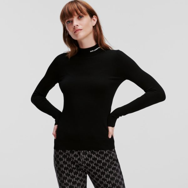 Karl Lagerfeld, Pull À Col Roulé Avec Logo Karl, Femme, Noir, Taille: XXXL