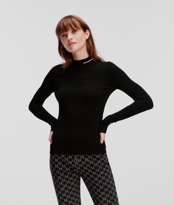 Karl Lagerfeld, Pull À Col Roulé Avec Logo Karl, Femme, Noir, Taille: XXXL