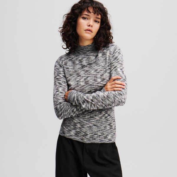Karl Lagerfeld, Pull À Col Montant, Femme, Gris Chiné Clair, Taille: XXS