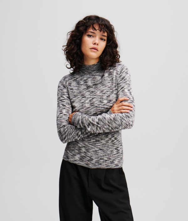 Karl Lagerfeld, Pull À Col Montant, Femme, Gris Chiné Clair, Taille: XXS