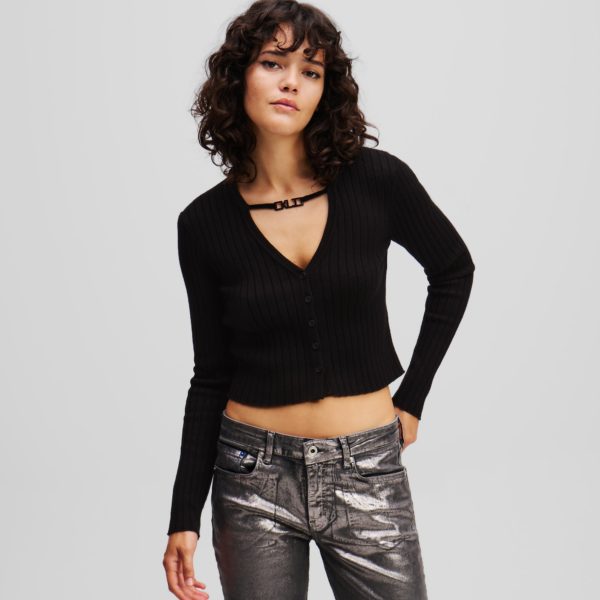 Karl Lagerfeld, Cardigan Cropped, Femme, Noir, Taille: XXS