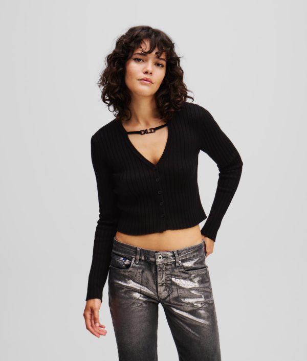 Karl Lagerfeld, Cardigan Cropped, Femme, Noir, Taille: XXS