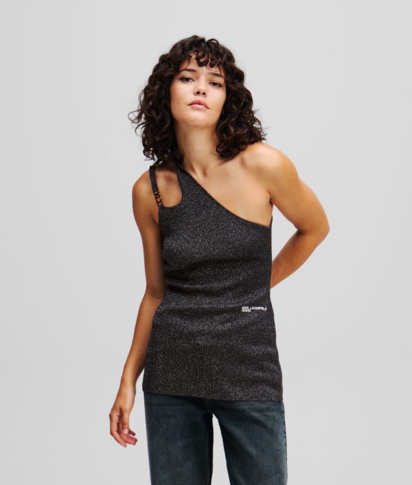 Karl Lagerfeld, Haut Asymétrique À Épaule Dénudée Effet Métallisé, Femme, Noir, Taille: XXS