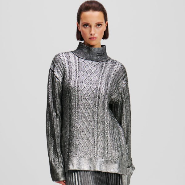 Karl Lagerfeld, Pull En Tricot Torsadé Effet Métallisé, Femme, Bronze, Taille: XXXL