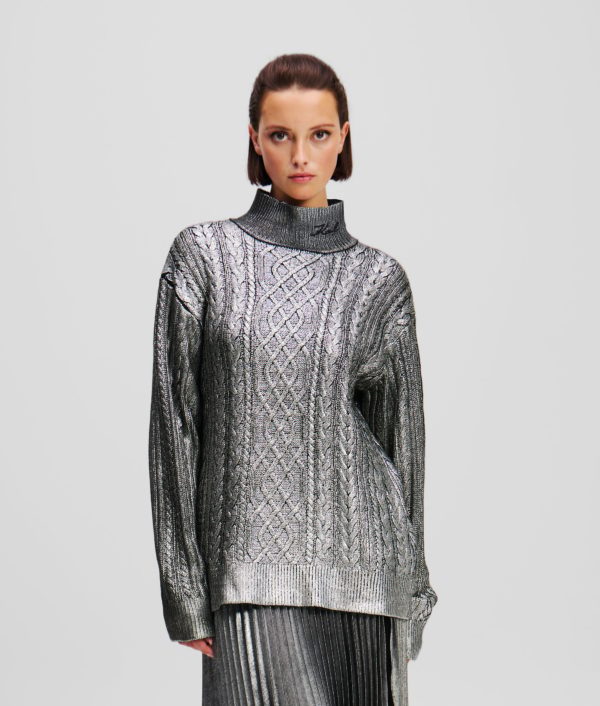 Karl Lagerfeld, Pull En Tricot Torsadé Effet Métallisé, Femme, Bronze, Taille: XXXL