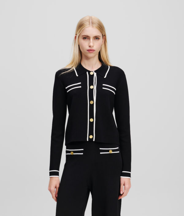 Karl Lagerfeld, Cardigan Passepoilé Karl Essential, Femme, Blanc/Noir, Taille: XXXL