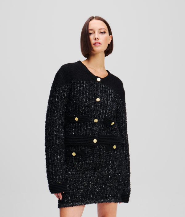 Karl Lagerfeld, Cardigan En Tricot Bouclé Karl Essential, Femme, Noir, Taille: XXXL