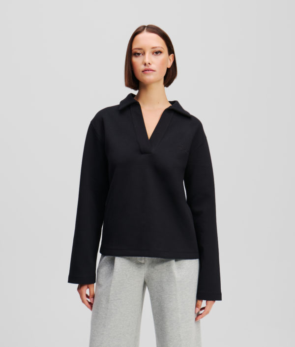 Karl Lagerfeld, Sweat-shirt À Col En V, Femme, Noir, Taille: XXXL