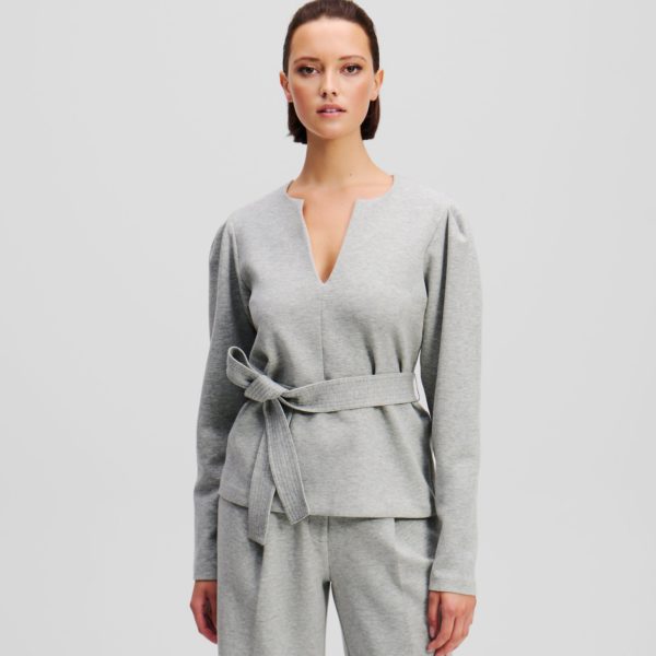 Karl Lagerfeld, Sweat-shirt À Col En V En Double Jersey, Femme, Gris Chiné Clair, Taille: XXXL