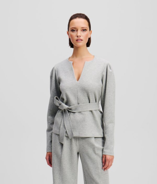 Karl Lagerfeld, Sweat-shirt À Col En V En Double Jersey, Femme, Gris Chiné Clair, Taille: XXXL