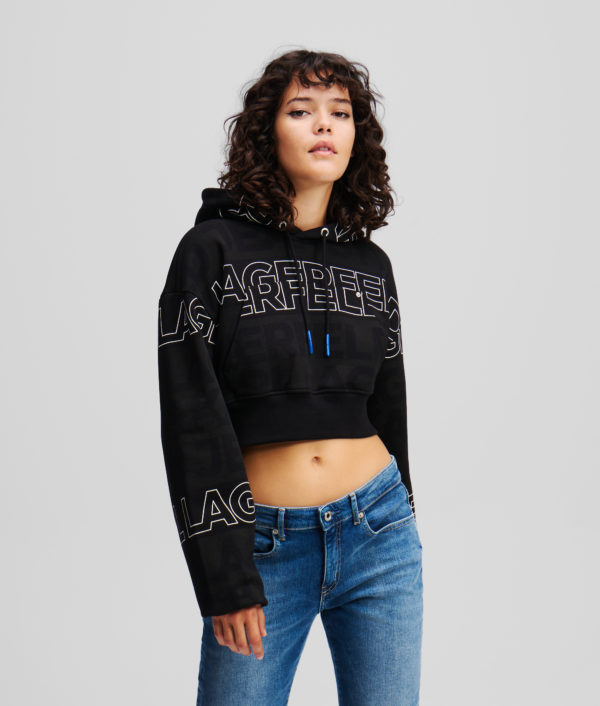 Karl Lagerfeld, Sweat À Capuche Oversize, Femme, Motif du monogramme noir-blanc, Taille: XXS
