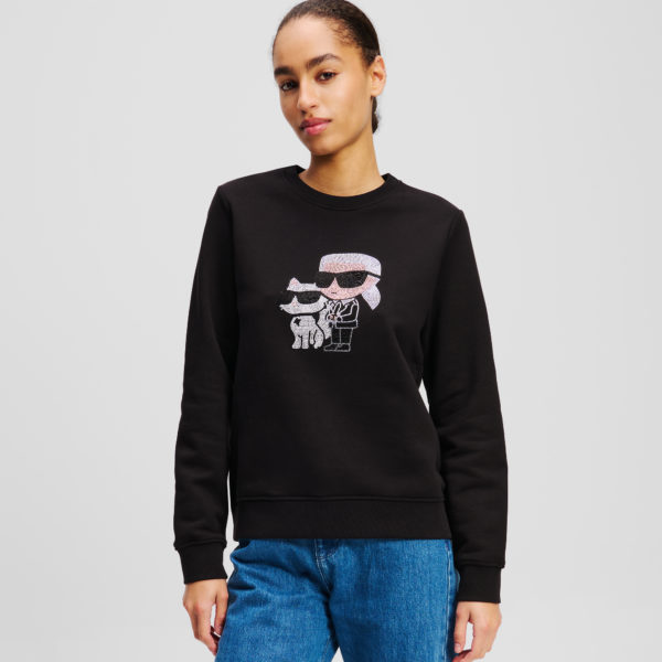 Karl Lagerfeld, Sweat-shirt À Strass Ikon Karl & Choupette, Femme, Noir, Taille: XXXL