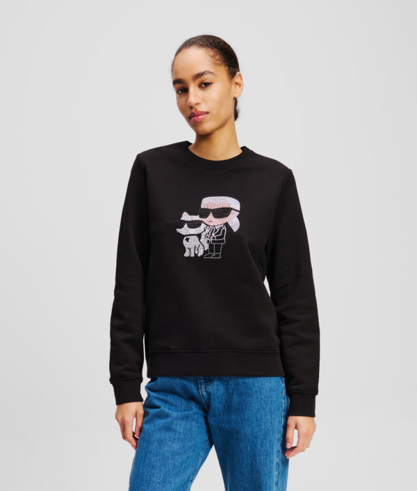 Karl Lagerfeld, Sweat-shirt À Strass Ikon Karl & Choupette, Femme, Noir, Taille: XXXL