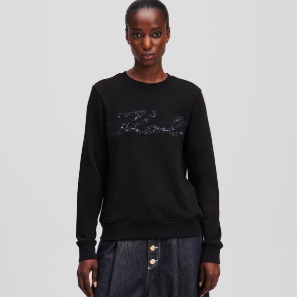 Karl Lagerfeld, Sweat-shirt En Bouclé Karl Signature, Femme, Noir, Taille: XXXL
