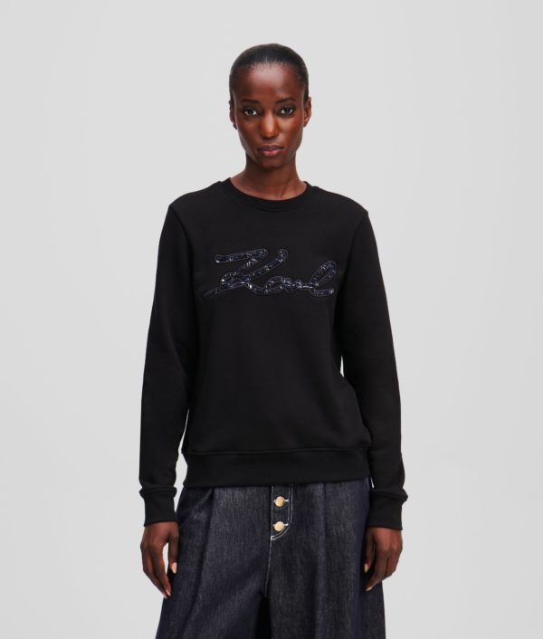 Karl Lagerfeld, Sweat-shirt En Bouclé Karl Signature, Femme, Noir, Taille: XXXL