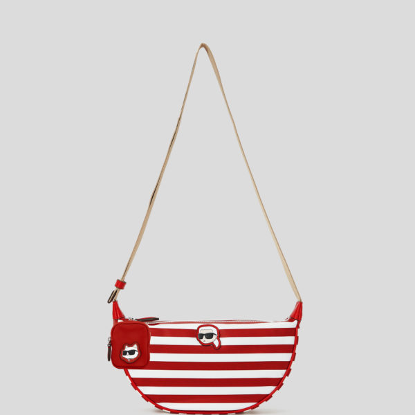 Karl Lagerfeld, Petit Sac Demi-lune En Nylon Ikon, Femme, Sage écarlate-rayures blanches, Taille: X00