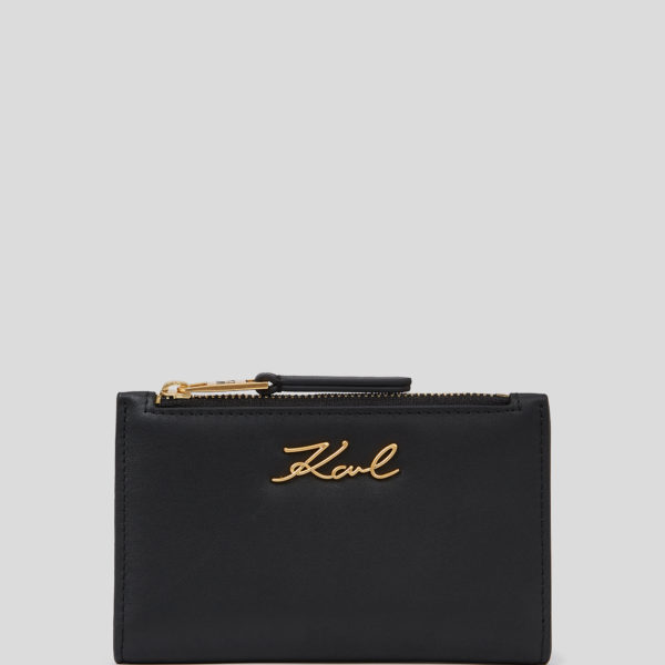 Karl Lagerfeld, Portefeuille À Deux Volets Mince K/signature, Femme, Noir/Or, Taille: X00