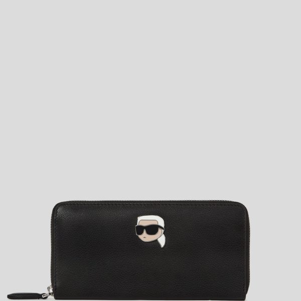 Karl Lagerfeld, Portefeuille Continental Grainé Ikon, Femme, Noir, Taille: X00