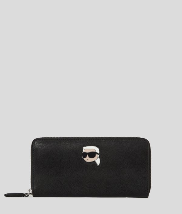Karl Lagerfeld, Portefeuille Continental Grainé Ikon, Femme, Noir, Taille: X00