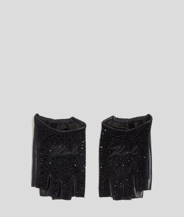 Karl Lagerfeld, Mitaines Pailletées K/signature, Femme, Embellissement noir, Taille: XS