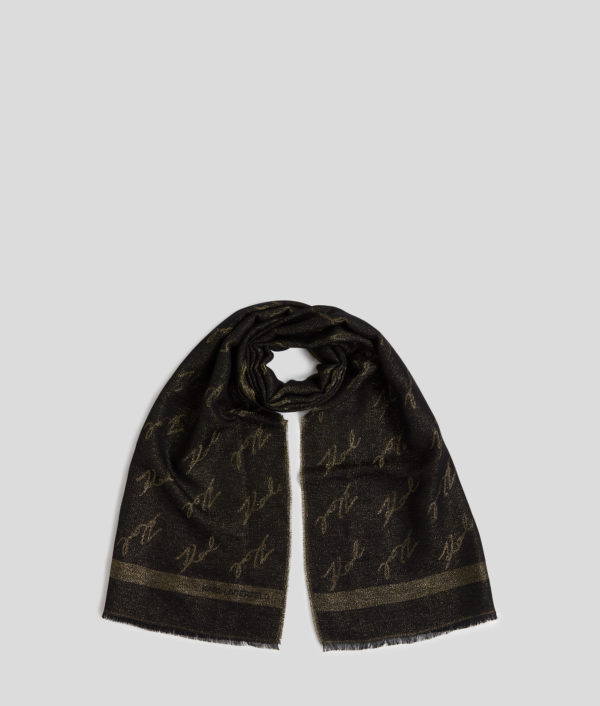 Karl Lagerfeld, Écharpe K/signature, Femme, Noir/Or, Taille: X00