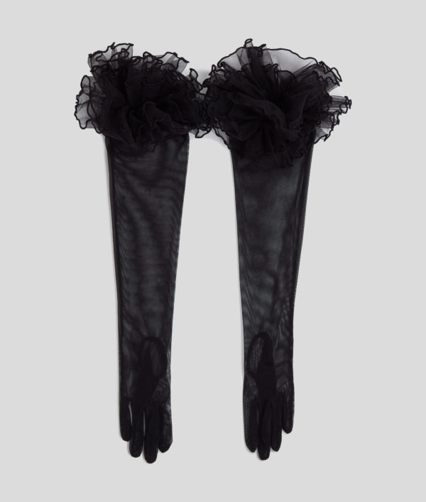 Karl Lagerfeld, Longs Gants À Volants K/signature, Femme, Noir, Taille: XS
