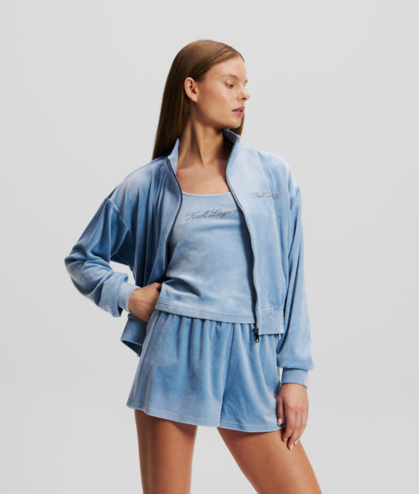 Karl Lagerfeld, Sweat-shirt Zippé En Velours Hotel Karl, Femme, Chambray doux, Taille: XXXL