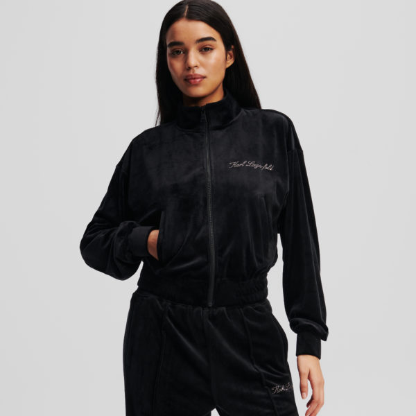 Karl Lagerfeld, Sweat-shirt Zippé En Velours Hotel Karl, Femme, Noir, Taille: XXXL