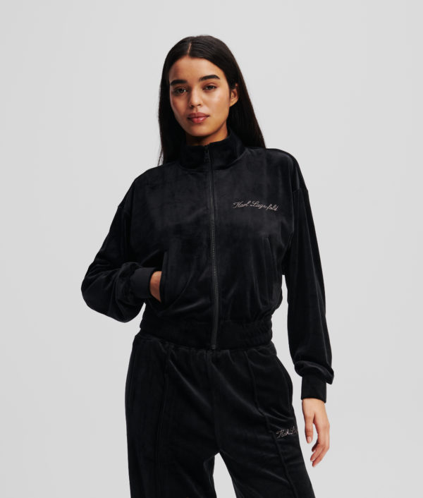 Karl Lagerfeld, Sweat-shirt Zippé En Velours Hotel Karl, Femme, Noir, Taille: XXXL