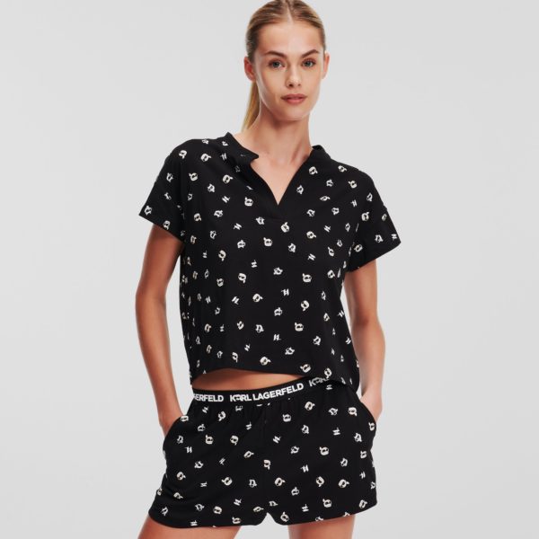 Karl Lagerfeld, Ensemble Pyjama Avec Short Ikon, Femme, Noir AOP Ikon 2.0 KL, Taille: XXS