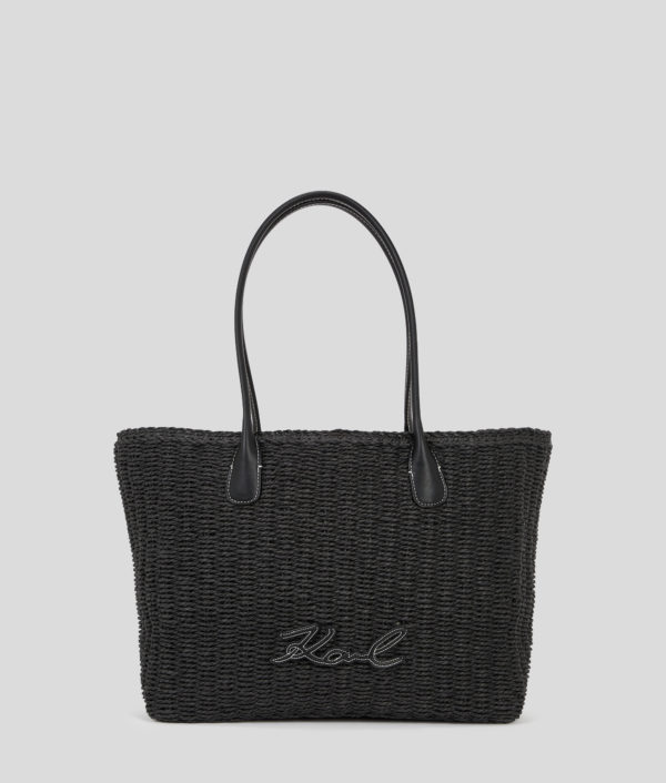 Karl Lagerfeld, Petit Cabas De Plage En Raphia K/signature, Femme, Noir, Taille: X00
