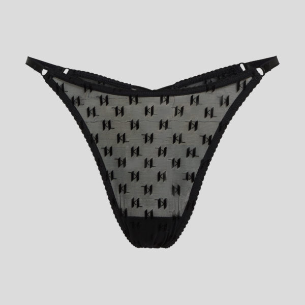 Karl Lagerfeld, String En Mesh Kl Monogram, Femme, Noir, Taille: XXS