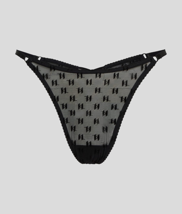 Karl Lagerfeld, String En Mesh Kl Monogram, Femme, Noir, Taille: XXS