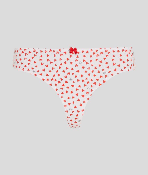 Karl Lagerfeld, String K/heart, Femme, Motif en forme de cœur sur toute la surface Blanc-Rouge, Taille: XXS