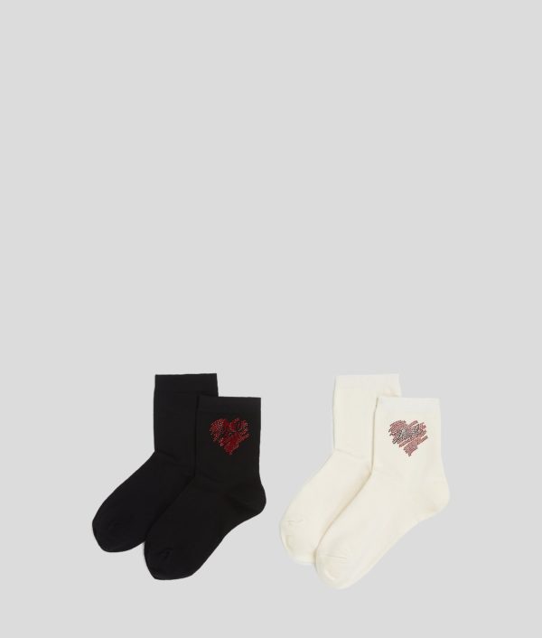 Karl Lagerfeld, Chaussettes À Strass K/heart – Lot De 2, Femme, Noir/Crème, Taille: X00