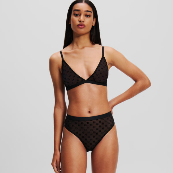 Karl Lagerfeld, Soutien-gorge Triangle En Mesh Kl Monogram, Femme, Noir, Taille: XXS