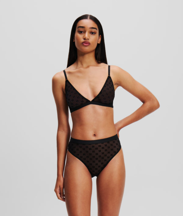 Karl Lagerfeld, Soutien-gorge Triangle En Mesh Kl Monogram, Femme, Noir, Taille: XXS