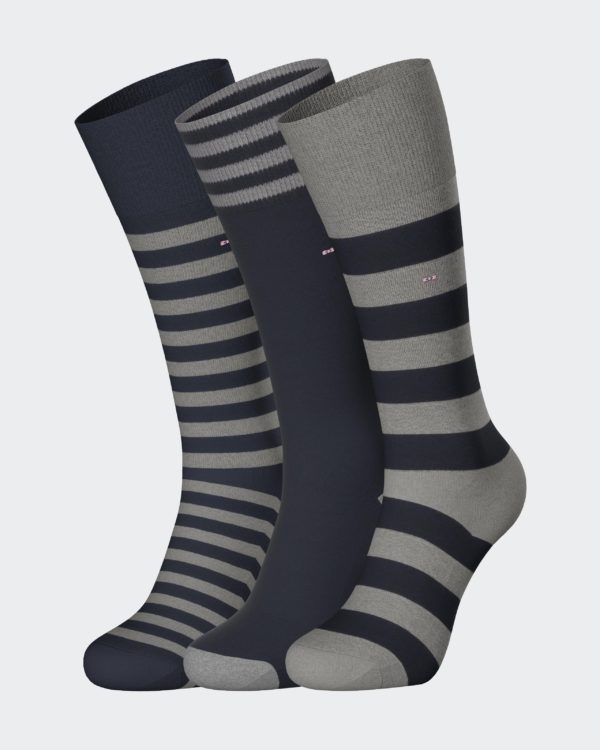 Lot De 3 Paires De Chaussettes Cerclées Marine Et Grises En Coton Stretch Mélangé Eden Park