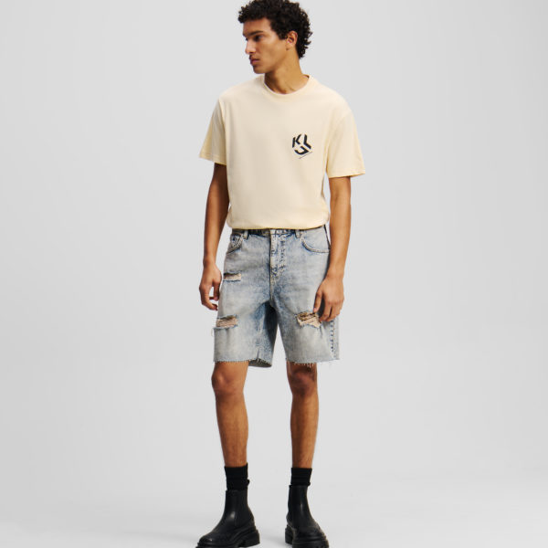 Karl Lagerfeld, Short Effet Vieilli, Homme, Acid Light Blue Destructe, Taille: L36