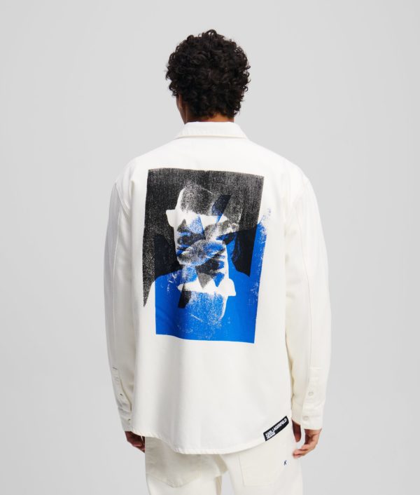 Karl Lagerfeld, Surchemise En Jean Avec Imprimé Karl, Homme, Denim Blanc, Taille: XXXL
