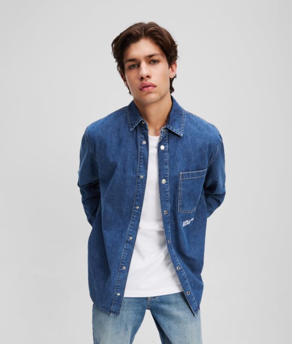 Karl Lagerfeld, Chemise En Denim Avec Le Logo Klj, Homme, Bleu moyen, Taille: XXXL