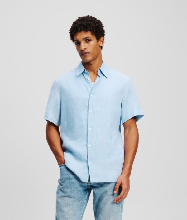 Karl Lagerfeld, Chemise À Manches Courtes Kl Monogram, Homme, Chambray doux, Taille: XXS