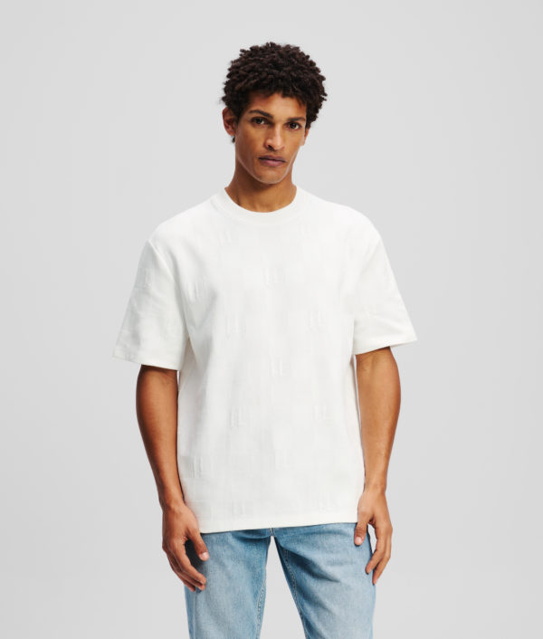 Karl Lagerfeld, T-shirt Kl Monogram Vérifié, Homme, Blanc, Taille: XXXL