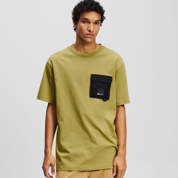 Karl Lagerfeld, T-shirt Avec Poche Poitrine, Homme, Vert Olive, Taille: XXXL