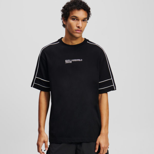 Karl Lagerfeld, T-shirt À Passepoil, Homme, Noir, Taille: XXXL