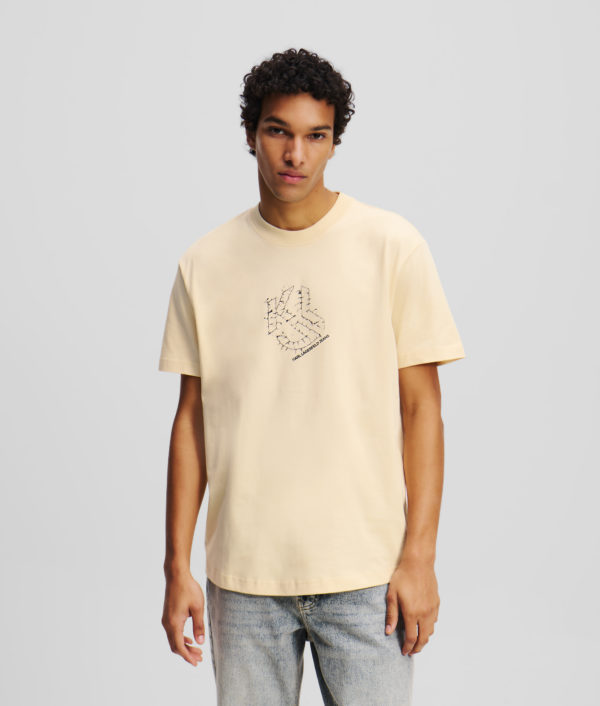 Karl Lagerfeld, T-shirt À Ourlet Arrondi Et Monogramme Shibori, Homme, Frêne de bois, Taille: XXXL