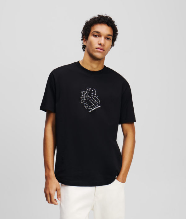 Karl Lagerfeld, T-shirt À Ourlet Arrondi Et Monogramme Shibori, Homme, Noir, Taille: XXXL
